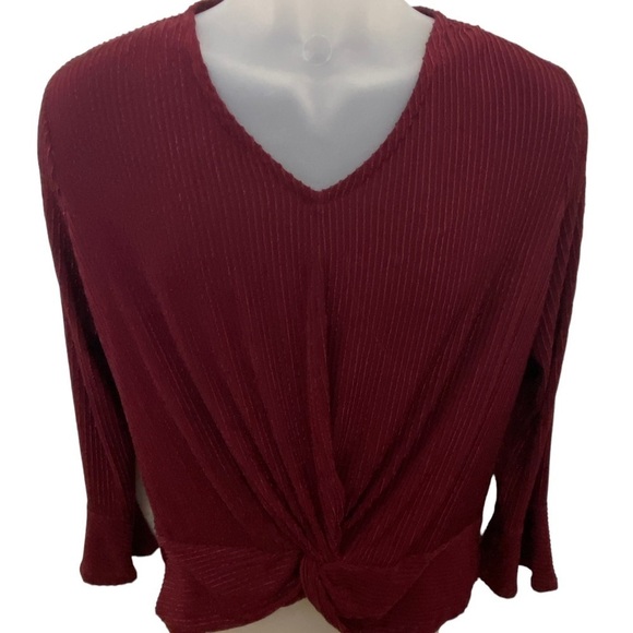 ALFANI Maroon Poly Metallic Blouse Twist Blouse Top Women PM Petite Medium - Picture 1 of 6
